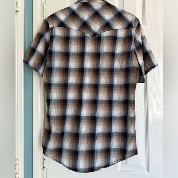 Wrangler Western Shirt Small Mens Brown/Black/White Pearl Snap S/S Plaid Cowboy - Picture 4 of 4